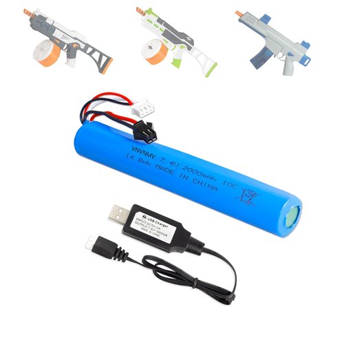 VNVNMV 7.4V 2000mAh Battery for Splatter Ball Gun Airsoft Gel Blaster,1 Pack Rechargeable Batteries with USB Charger Compatible with Splatrball SRB1200 400 400-SUB