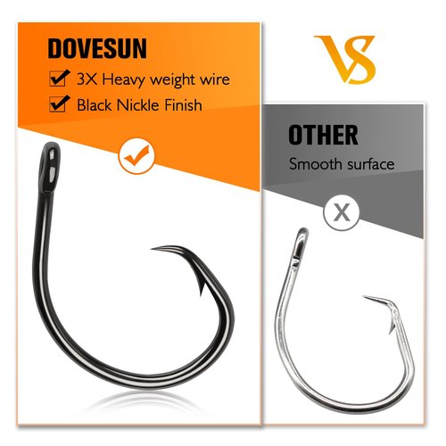 Dovesun Circle Hooks Saltwater 20pcs, 3X Strong Circle Fishing Hooks for Catfish in-line Catfish Hook for Striper, Mackerel, Bass, Tuna 12/0