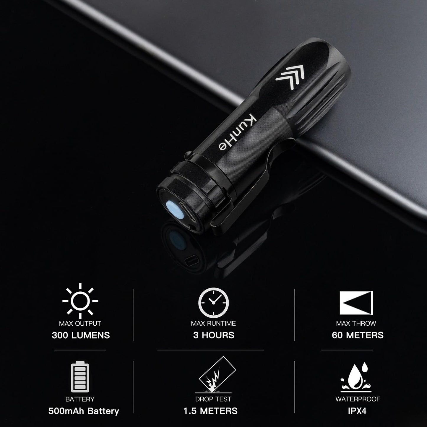 KunHe 5 Pack Mini Flashlight Rechargeable Bulk USB-C Small High Lumen Flashlight Single Mode - Simple On/Off Operation, Clip-on Portable Pocket Flash Light for EDC Emergency Home Use