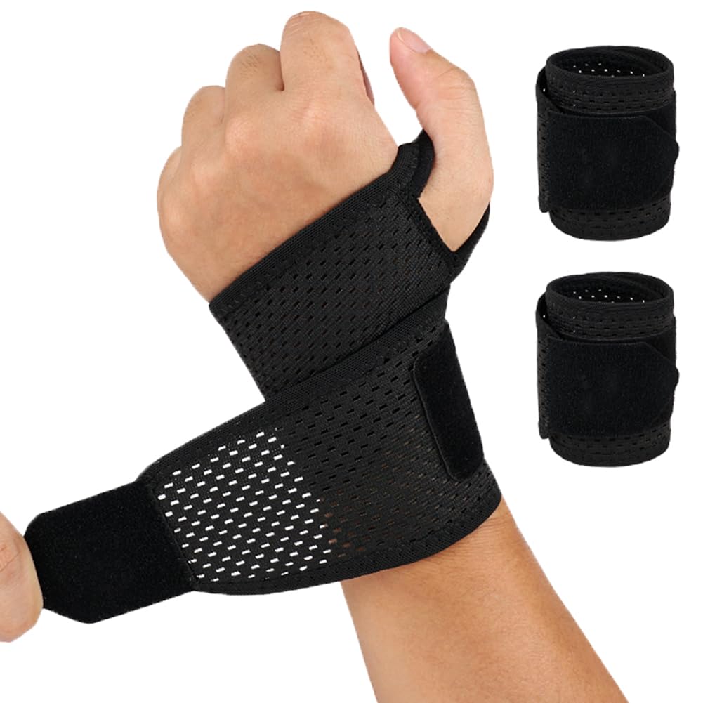 Ultra-Thin Wrist Brace (2Pack), Breathable Mesh Wrist Wraps Support for Tendonitis, Arthritis, Carpal Tunnel Pain Relief, Adjustable Wrist Compression Strap for Workouts & Daily Use, Fits both hands