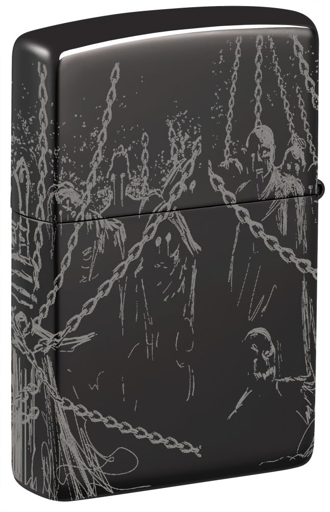 Zippo Skull Lighter - High Polish Black Windproof Pocket Lighter
