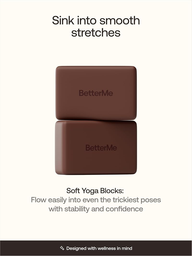 BetterMe Yoga Blocks Set of 2 - High Density Foam, Chocolate Brown