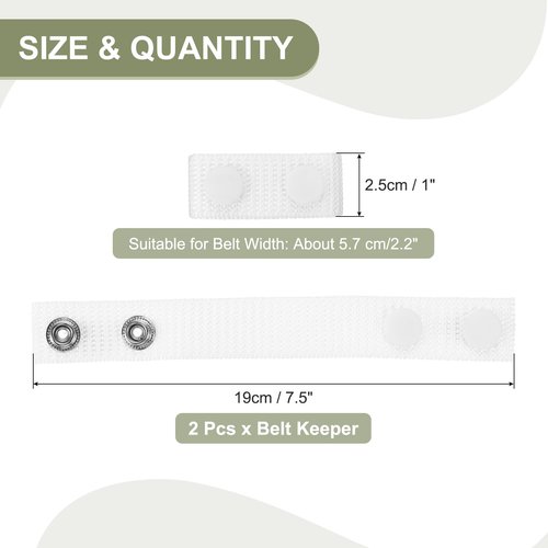 PATIKIL Nylon Belt Keepers, 2 Pcs Double Snaps Belt Keepers Nylon Webbing Loop Holder with Double Snaps for 2.2 Inch Wide Belt Duty Belt Security Fixing, White