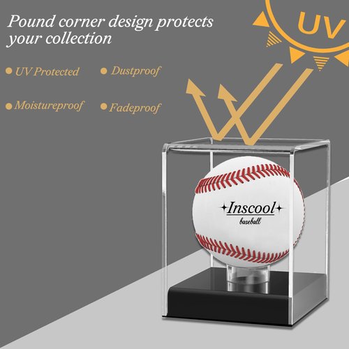 Inscool Acrylic Baseball Display Case, UV Protected Clear Display Cube, Memorabilia Baseball Case (Rounded Base)