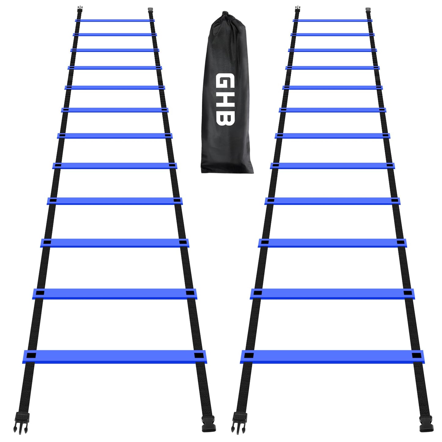 GHB Pro Agility Ladder 2 Pack Agility Training Ladder Speed 12 Rung 20ft with Carrying Bag (Blue)
