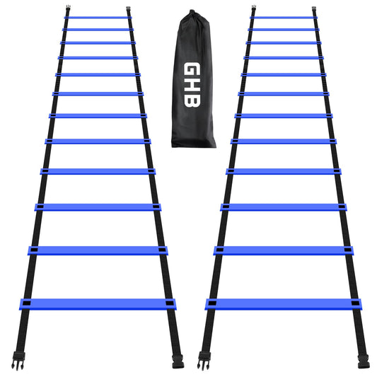 GHB Pro Agility Ladder 2 Pack Agility Training Ladder Speed 12 Rung 20ft with Carrying Bag (Blue)