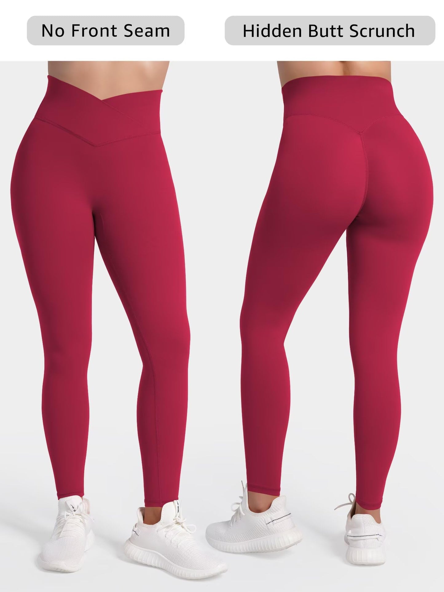 Sunzel Sunlissia Hidden Butt Lifting Scrunch Workout Leggings for Women, Crossover High Waist Yoga Pants with Tummy Control 25" Scarlet Red Medium