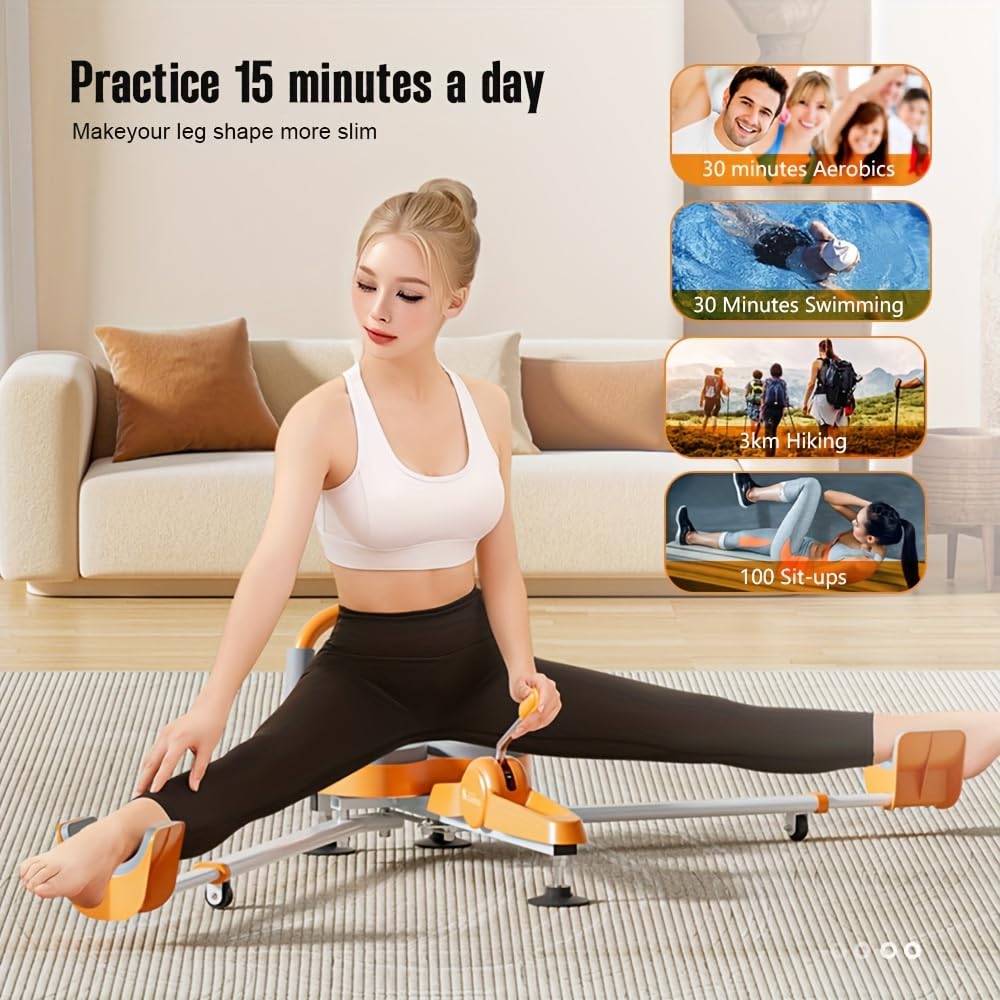 2-in-1 Adjustable Leg Stretcher & Stool with Backrest – 180°Flexible Support for Fitness, Yoga, Plank Exercises & Sitting Posture – Foldable,Portable Design (Orange)