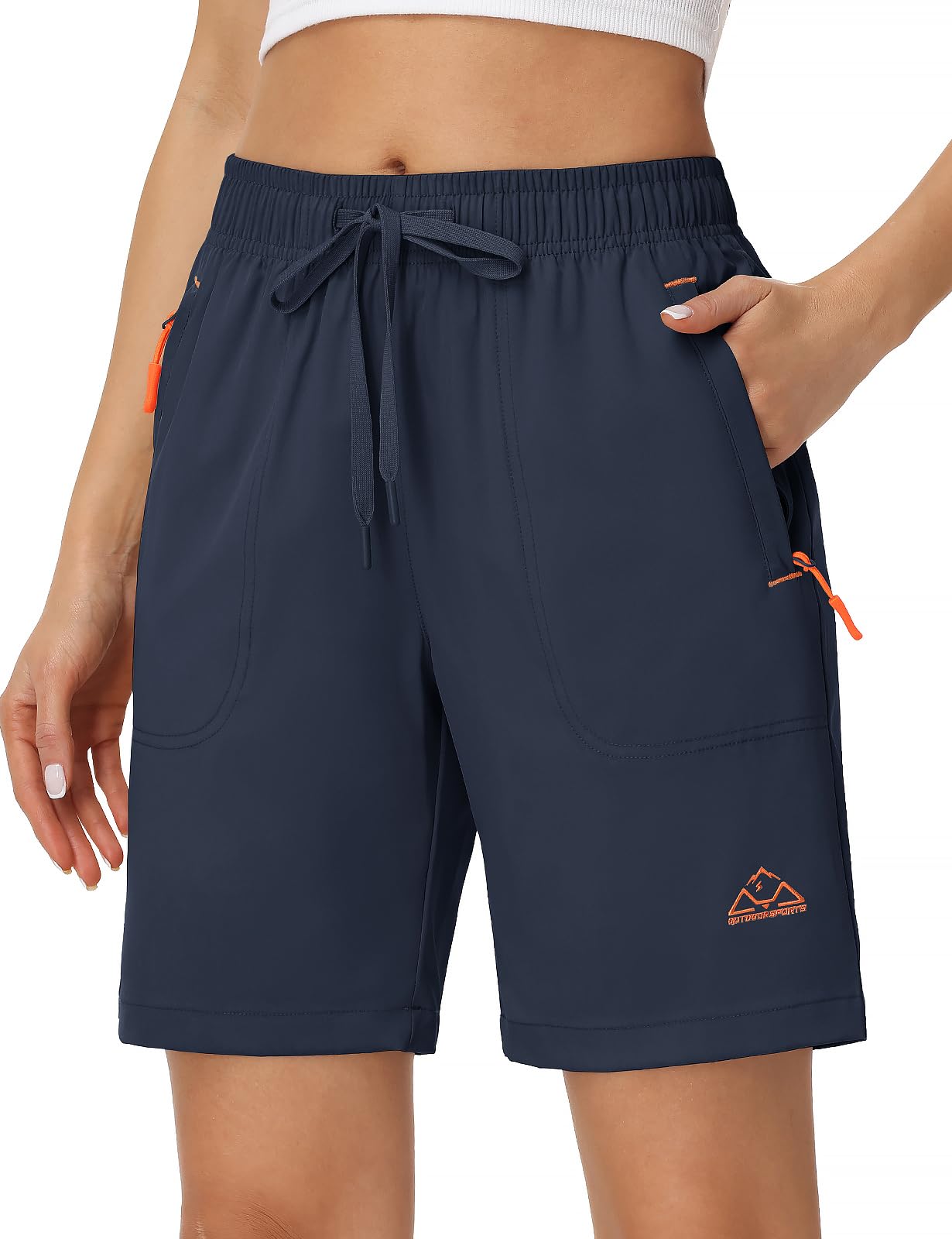 Rdruko Women's Hiking Shorts 8" Quick Dry Lightweight Water Resistant Outdoor Travel Shorts with Pockets, Navy Blue, XL