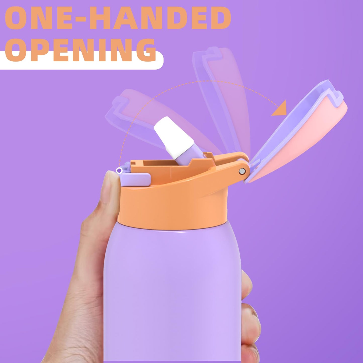Saseum Water Bottle with Straw, 24 oz Free-Sip Double-Wall Vacuum Insulated Stainless Steel Bottle, One-Click Open Design with Soft Silicone Spout, BPA-Free, Ideal for School, Sports & Travel