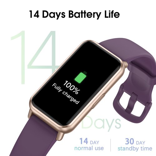 Kummel Long Battery Pedometer Watch 14 Days Battery Life, Slim Design No App/Phone Required Fitness Tracker, 50 Meters Waterproof Smart Watch, Heart Rate Step Counter for Men Women (Purple)