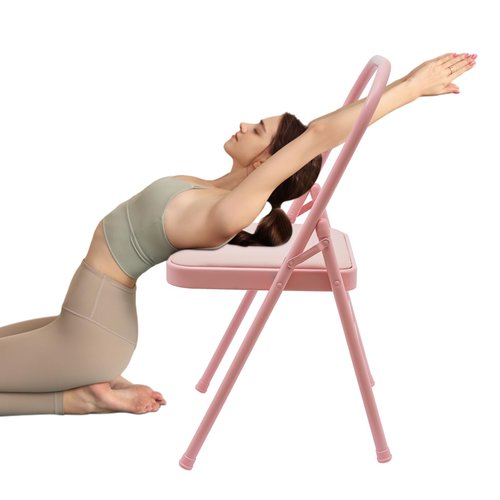 XUFOPLY Yoga Auxiliary Chair, Foldable Balance Handstand Training Tool Yoga Equipment Yoga Stretch Chair with Lumbar Back Support for Home Fitness & Stress Relief (Pink)