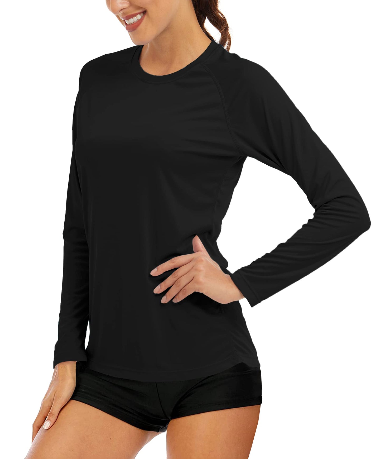 MAGCOMSEN Hiking Shirts for Women Lightweight UV Shirts UPF 50+ Womens Swim Shirts Rash Guard Women Long Sleeve Fishing Shirts for Women Running Black