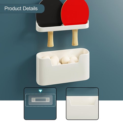 kowaku Wall Mounted Rackets Rack Pingpong Paddles Storage Rack with Balls Box Stylish Portable Vertical Display for Game Room Garage, 1 Set