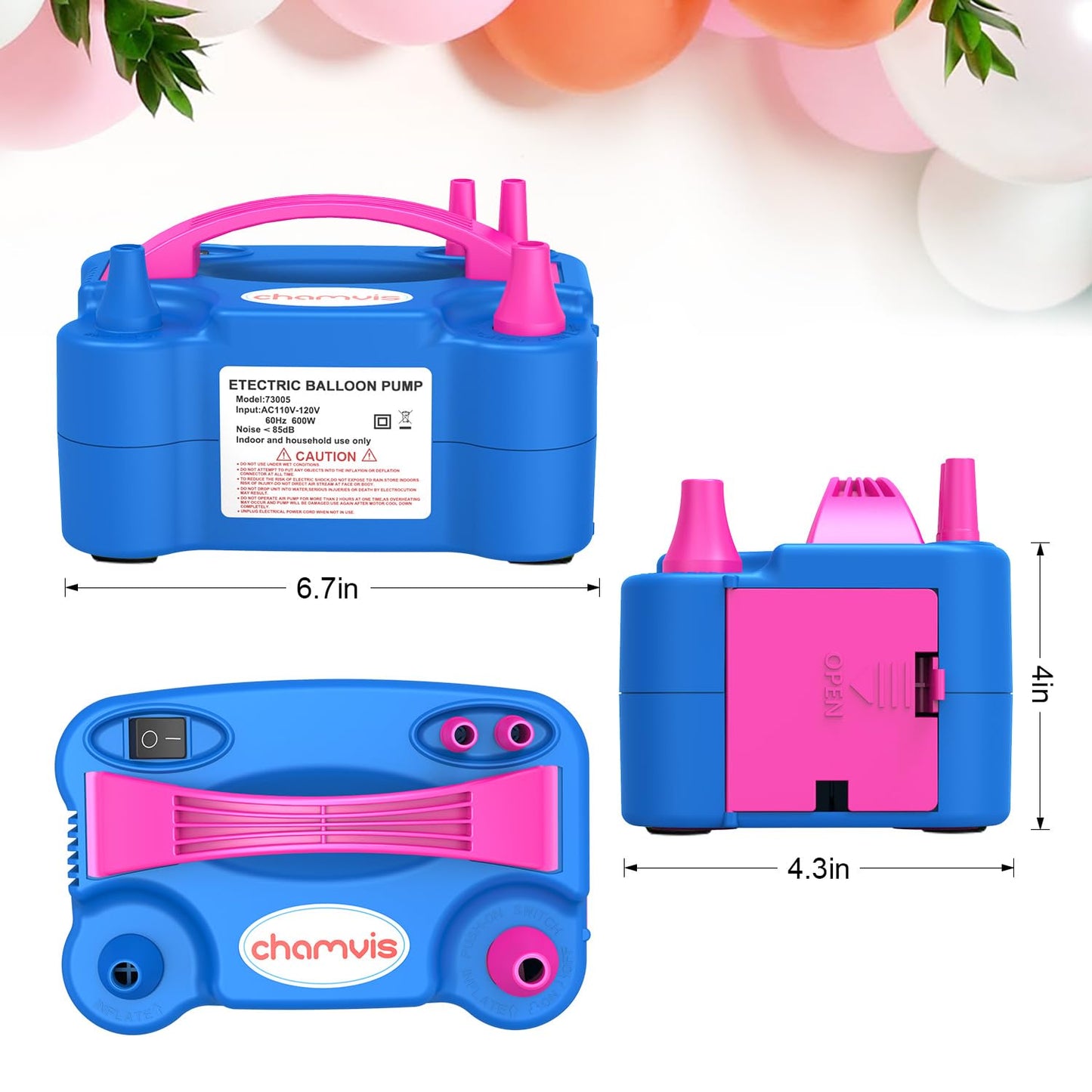 Chamvis Electric Balloon Pump, 110V 600W Balloon Inflator/Blower Pump: for Fast and Easy Filling Balloons Balloon Arch Kit Kids Party Decorative