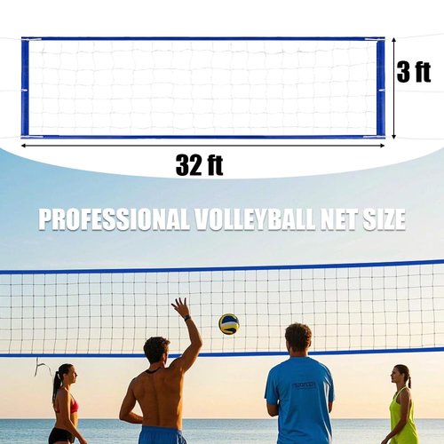 Portable Volleyball Net for Backyard Pool Beach Heavy Duty with 46ft Aircraft Steel Cable, Blue and White Adjustable Volleyball Nets Outdoor, Weather Resistant Material 32x3ft (Poles Not Included)