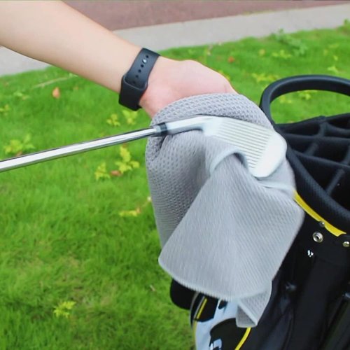 VIVIDLY 3 Pack Golf Towels (16" X 16"), Microfiber Waffle Pattern Golf Towel with Carabiner Clip, Suitable for Men's Golf Gifts (Black/Grey/Blue)