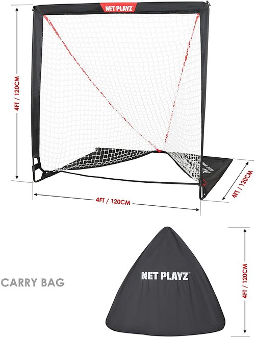 NET PLAYZ 4 x 4 x 4 Feet Lacrosse Goal Fast Install, Fiberglass Frame, Lightweight, Foldable, Portable, Carry Bag Included, Black,NOH445402021