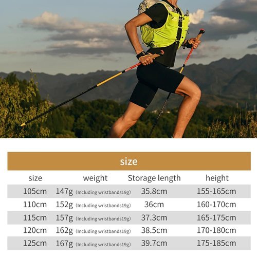 AONIJIE Lightweight 2 pcs Folding Carbon Fiber Trekking Poles with Quick Lock System - Ideal for Hiking, Camping, and Adventures (RedYellow,1pcs 110cm)