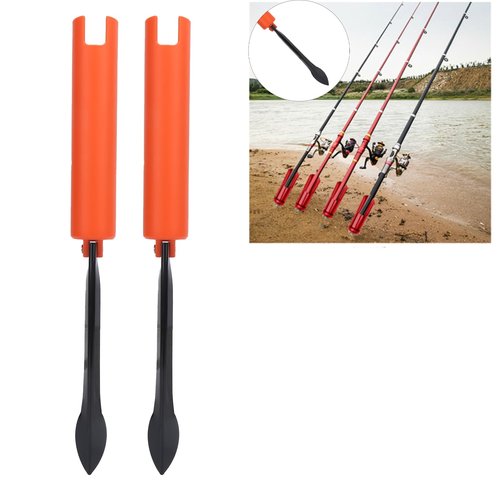 Foldable Fishing Rod Holder (2-Pack) - Orange ABS/Stainless Steel Ground Insert Pole Stand, 3.8cm Universal Diameter for Bank/Beach Fishing, Compact & Durable Accessory
