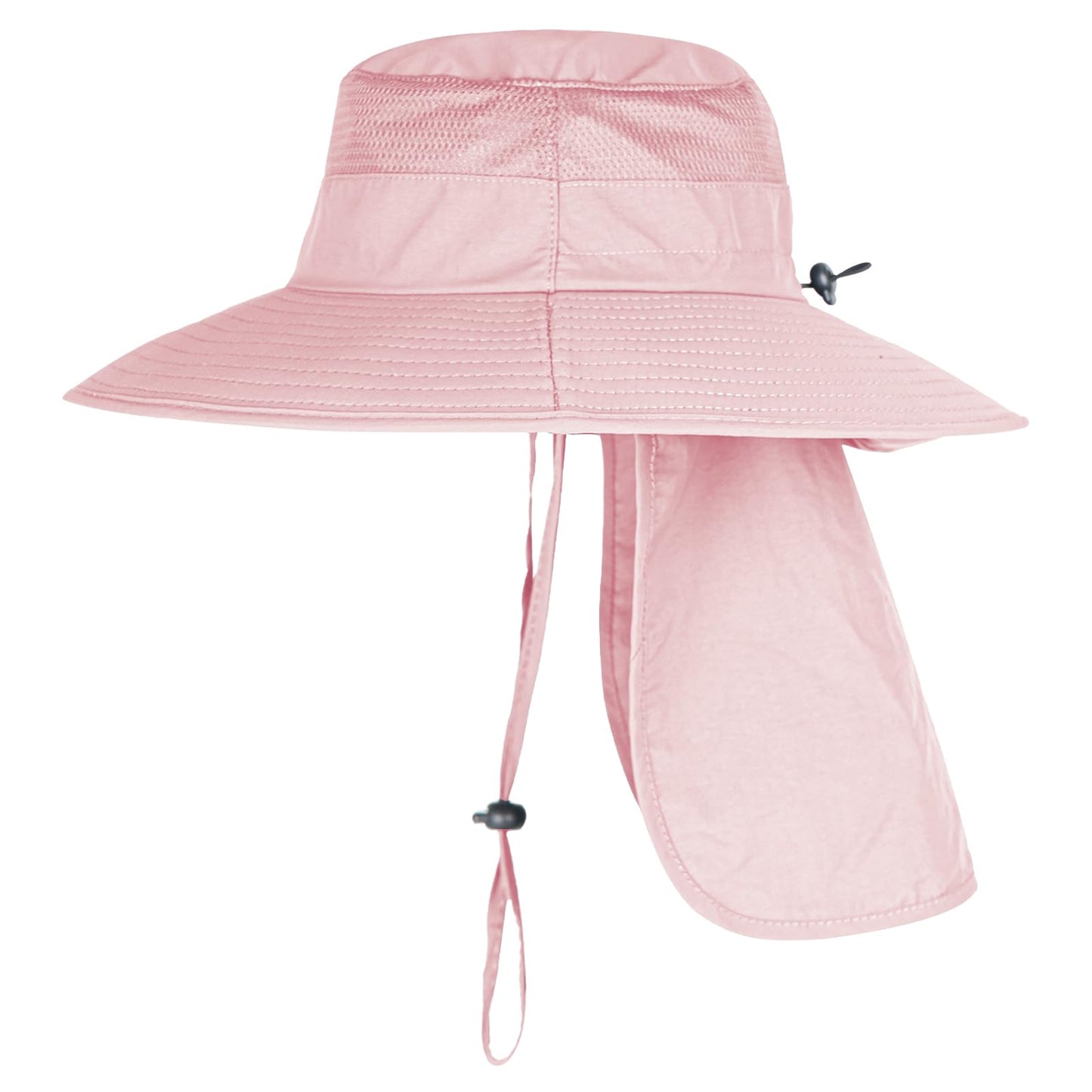 2Pack Sun Hats for Men Women Fishing Hat UPF 50+ Breathable Wide Brim Bucket Hats Summer UV Protection Safari Hat with Neck Flap Black/Pink