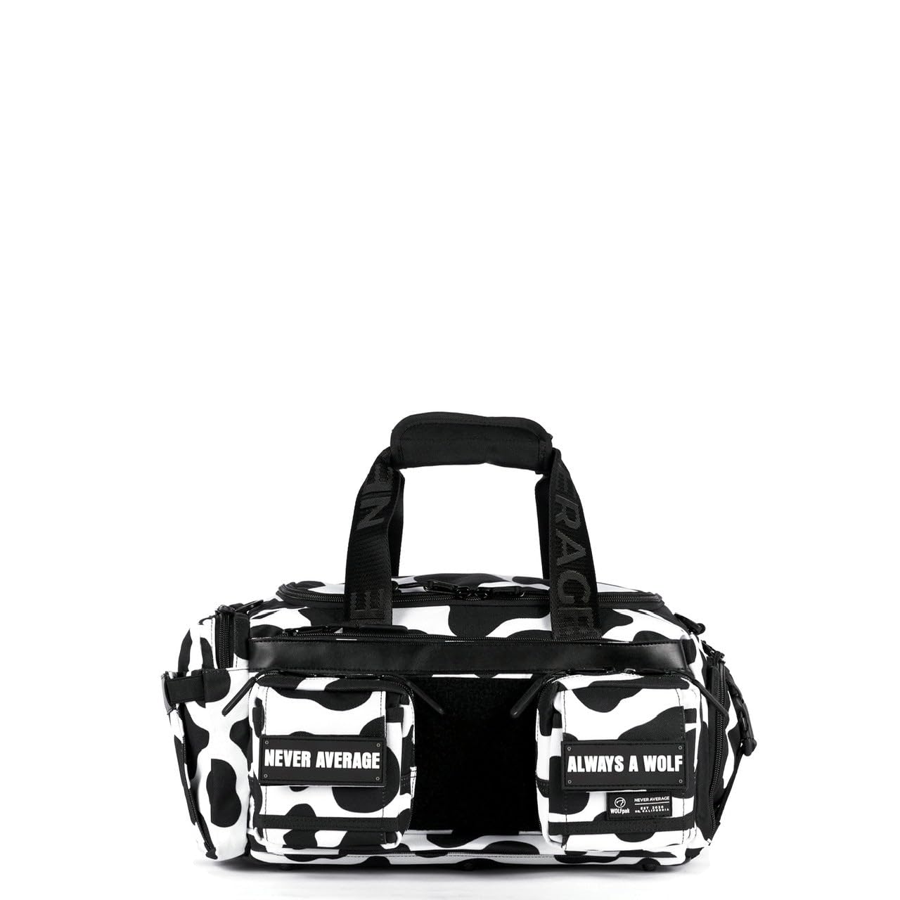 WOLFpak 20L Mini Gym Duffle Bag with Shoe Compartment (Black & White Cow)