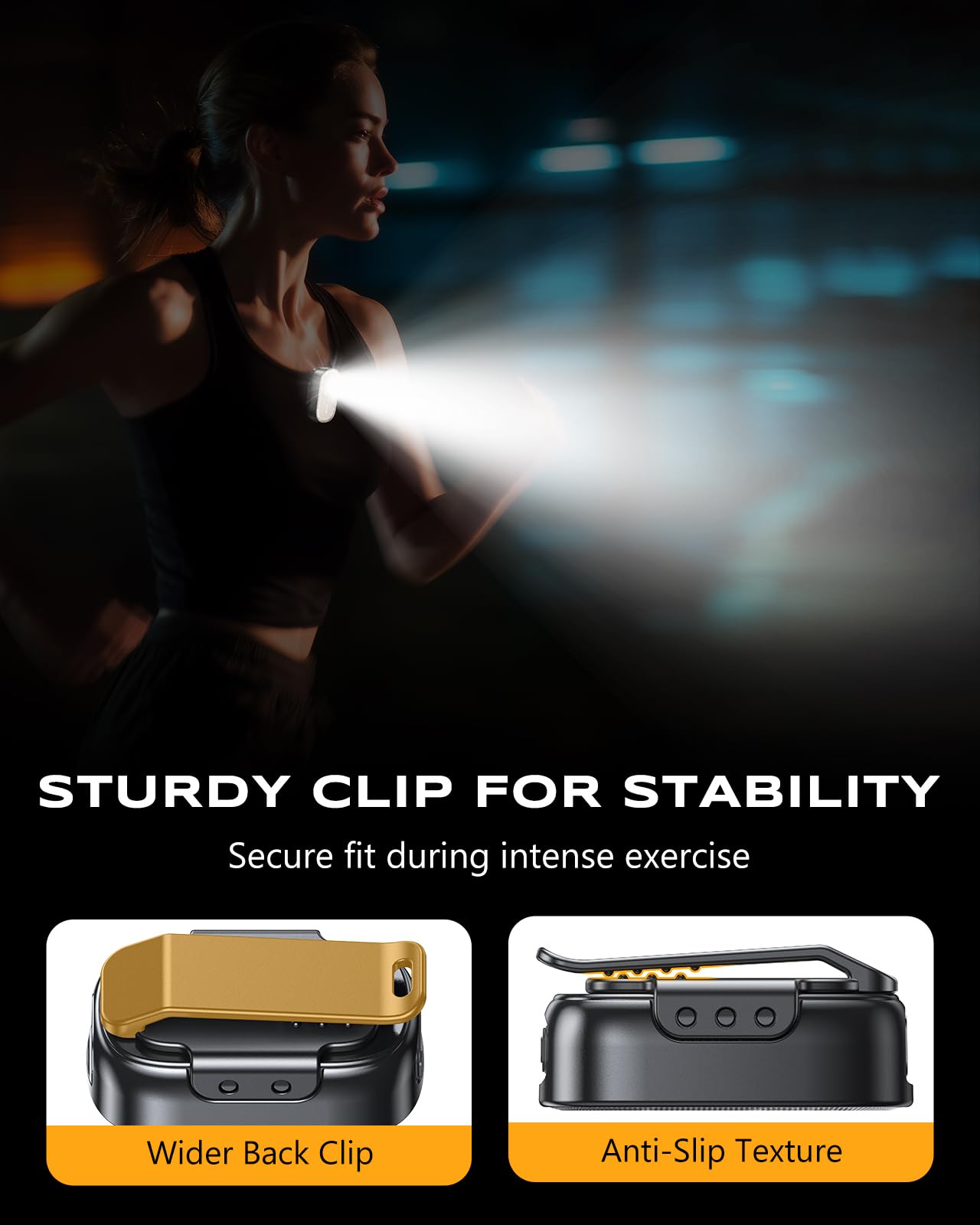 Cuvccn 500LM Ultra Bright Mini EDC Flashlight Rechargeable, 10 Modes Running Lights for Runners with Spot & Flood Light, IP65 Waterproof Small Clip on Flashlight for Walking, Camping, Hiking, Work