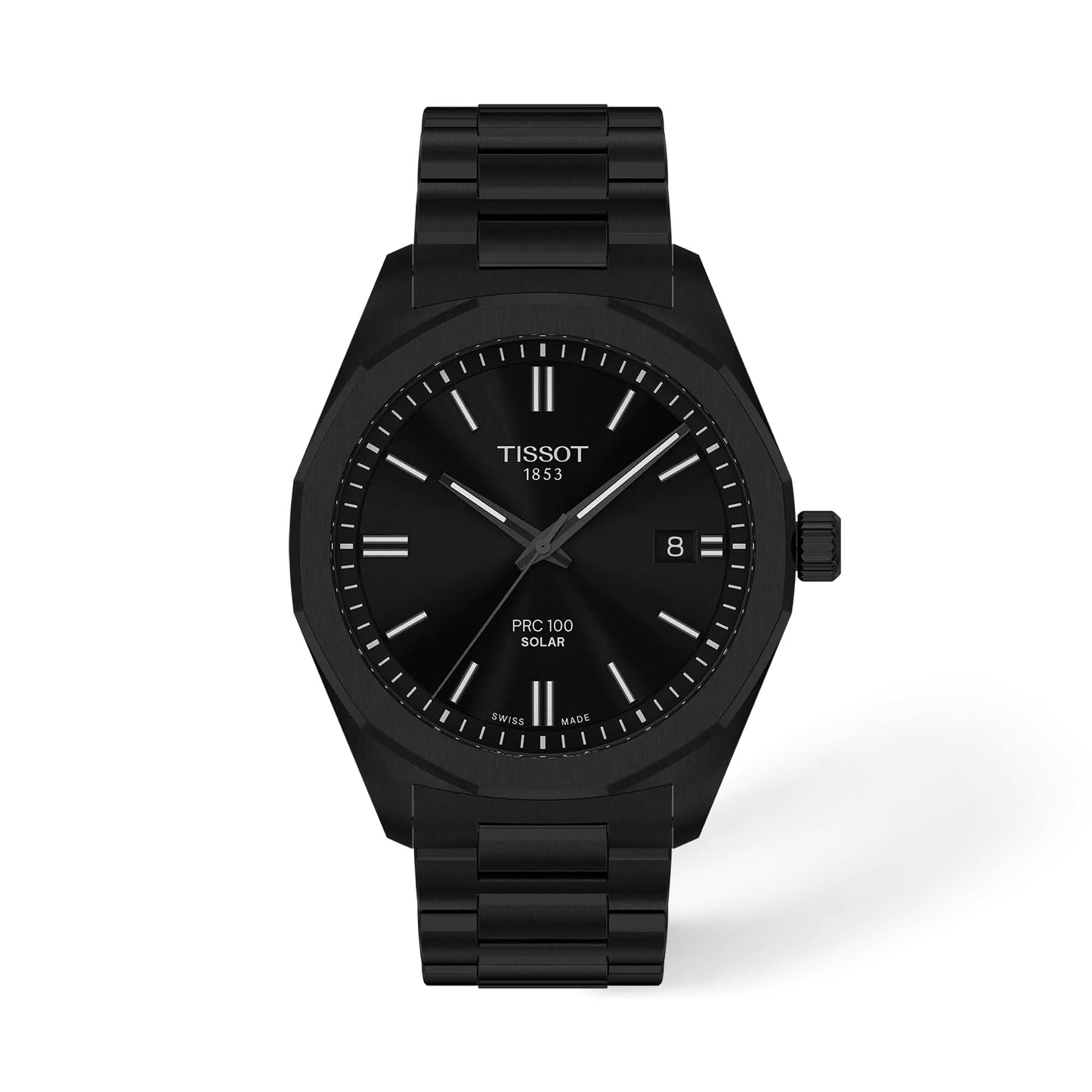 Tissot PRC 100 Solar, Black PVD Dial, 39mm Watch for Men, Blavk PVD Stainless Steel Bracelet, Solar Quartz Movement, T1514223305100