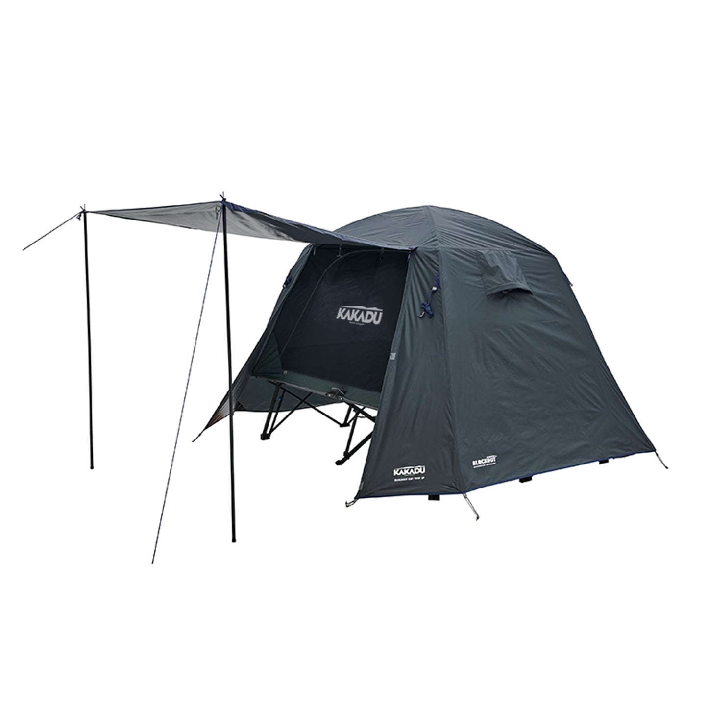 Kakadu Camping Tent Cot, 2 Person, Quick Setup, Folding, Compact, Elevated Tent with BlockOut Rain Fly, Awning Poles, Ultra-Fine Mesh Windows, and Carry Bag