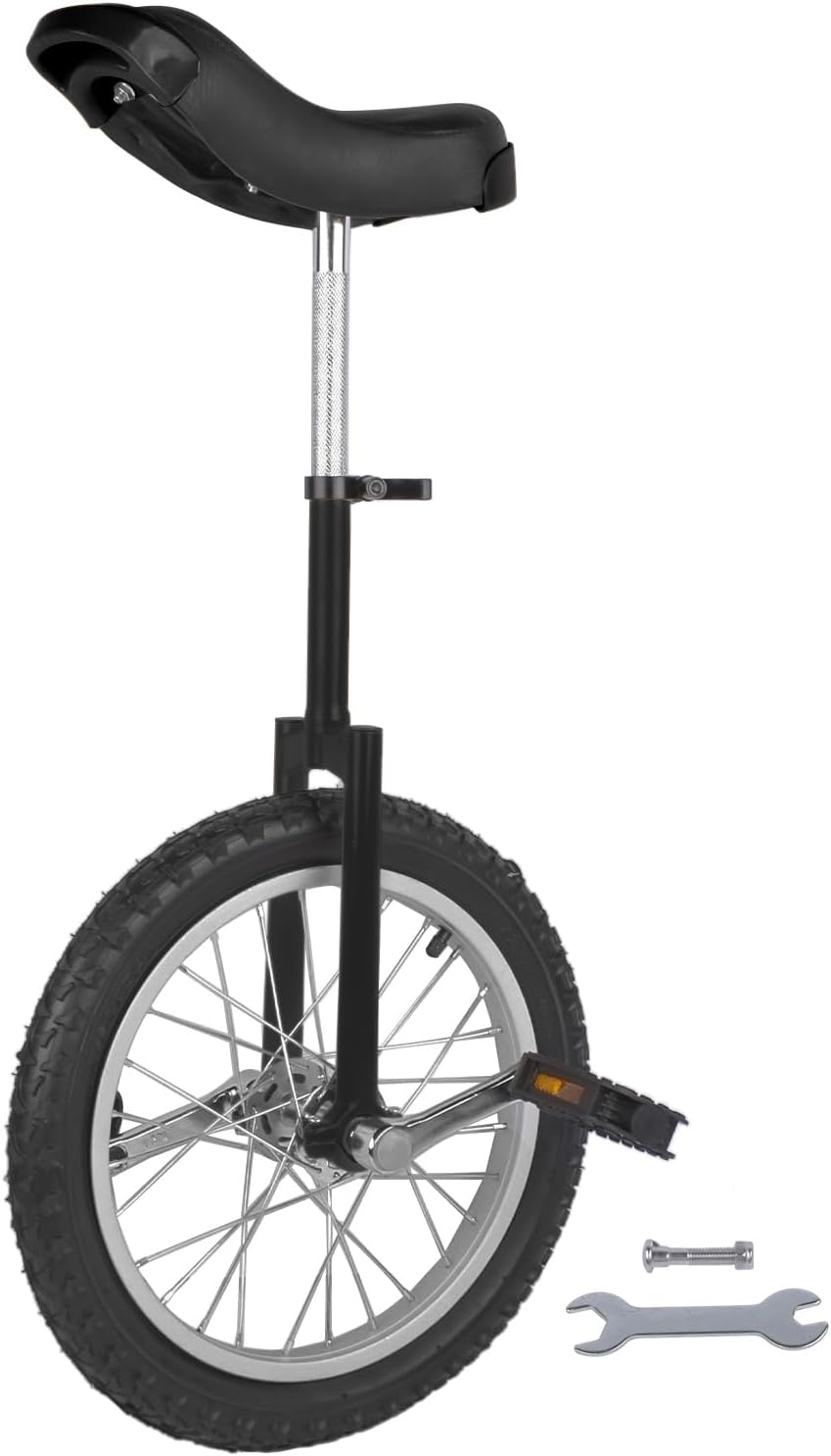 16 Inch Wheel Unicycle Balance Fitness Exercise Adult Kids Outdoor Sports Training Cycling Unicycle with Steel Rim,Mountain Tire Cycling Sports Exercise with Adjustable Seat(Silver)