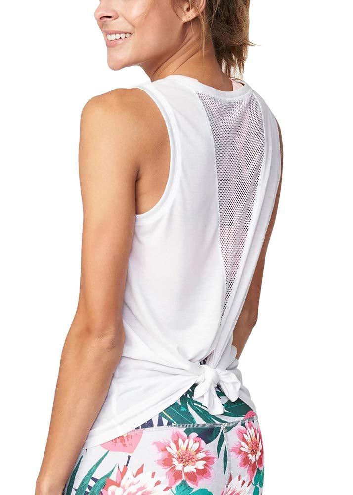 Bestisun White Medium Mesh Back Athletic Tank Top for Yoga & Workout