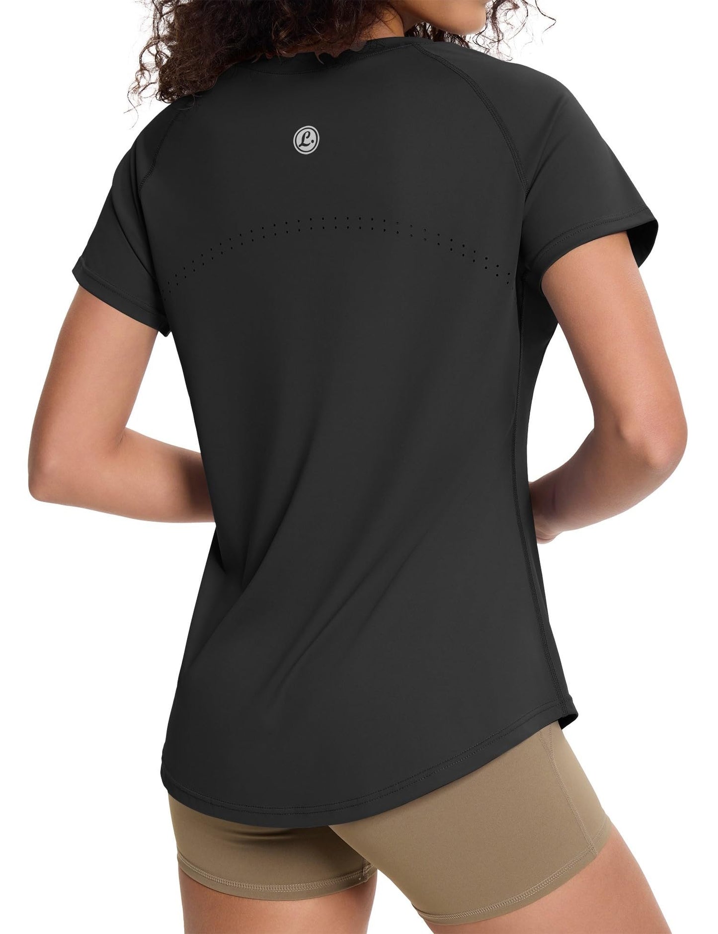 Loovoo Workout Tops for Women Short Sleeve Raglan Athletic Shirts Yoga Gym Crewneck Quick Dry Tshirts Black L