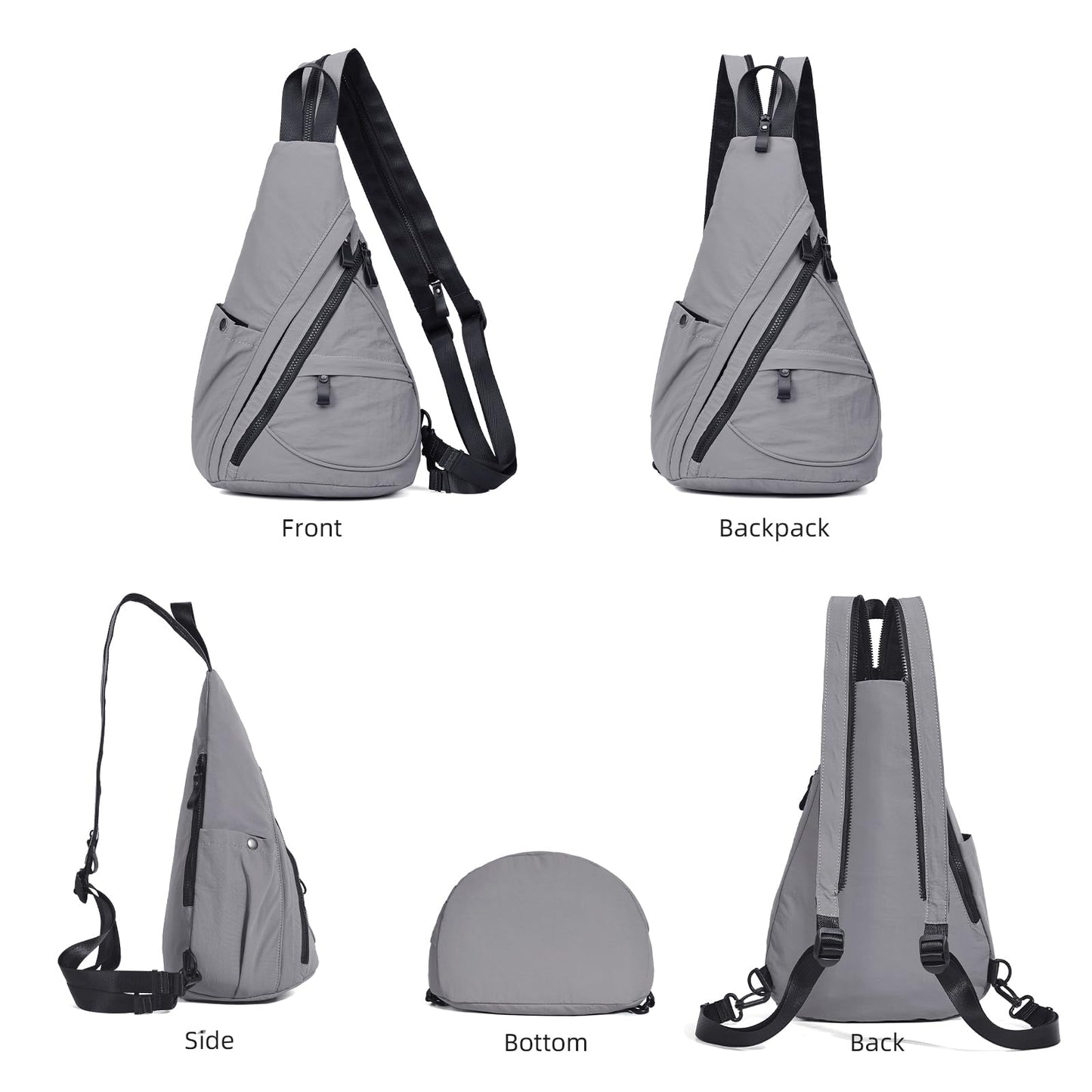 KL928 Crossbody Sling Backpack Nylon Cross Body Bag Travel Hiking Shoulder Bags Daypack Rucksack Unisex (Grey)