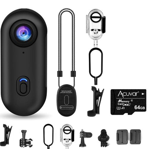 64GB FHD 1080P Mini Body Camera, Wearable Action Body Cam, Thumb Size Hands Free Recording Body Worn Camera, Premium Portable Camcorder Mount Anywhere for Pet Walking, Work, Travel with WiFi (Black)