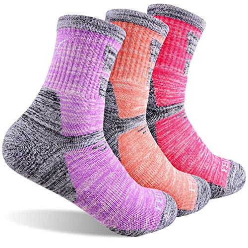 FEIDEER Hiking Walking Socks For Women, Multi-pack Outdoor Recreation Cotton Moisture Wicking Crew Socks