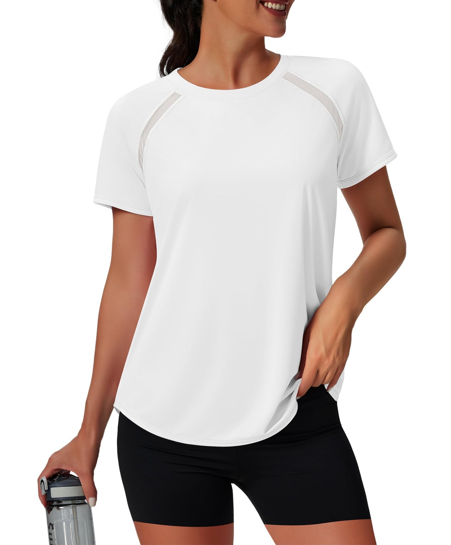 NIASHOT Rash Guard for Women Short Sleeve Uv Protection Shirts Running Moisture Wicking Summer Tops Fitness Yoga Gym Clothes White XL