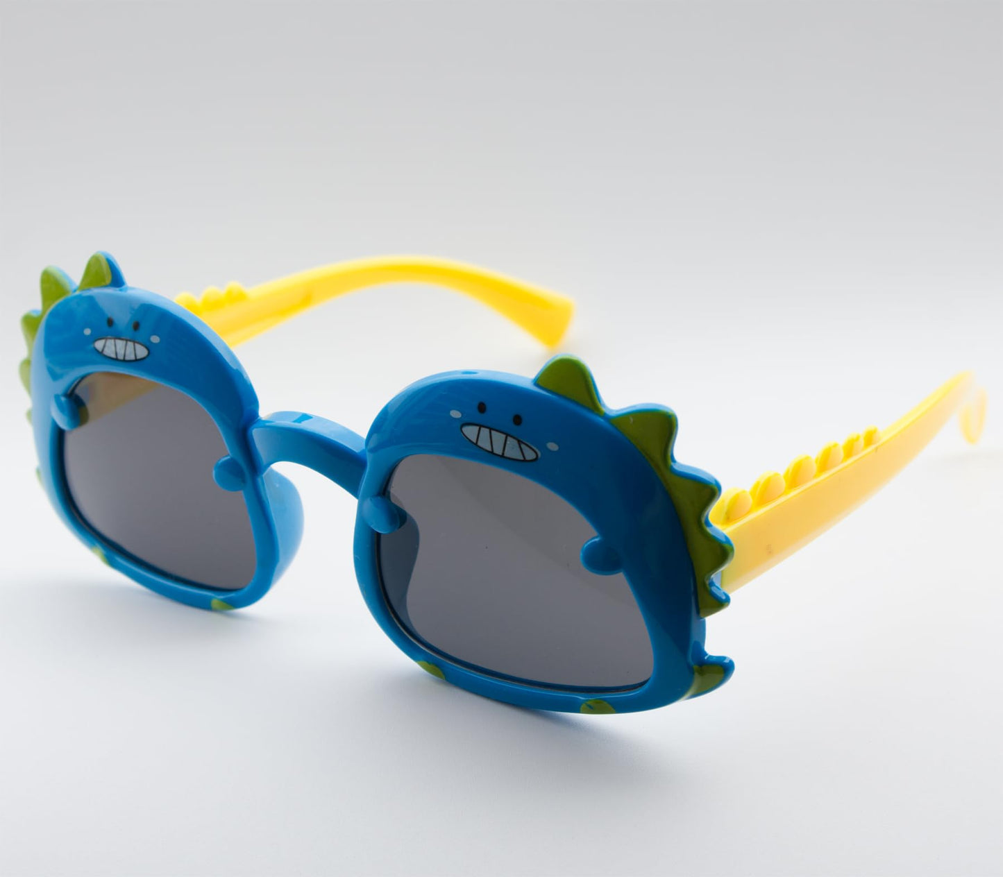 EYEGLASSTOR Dinosaur Cartoon Toddler Sunglasses for Kids Aged 2-6, Blue & Yellow Dark Lenses, UV400 Protection, Secure Fit for Outdoor Play