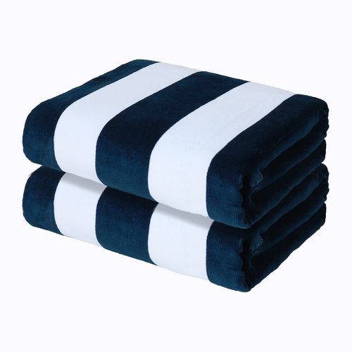 Exclusivo Mezcla 2 Pack Cotton Oversized 35x70 Inches Cabana Stripe Beach Towels, Super Absorbent Soft Plush Pool Bath Towel (Dark Navy)
