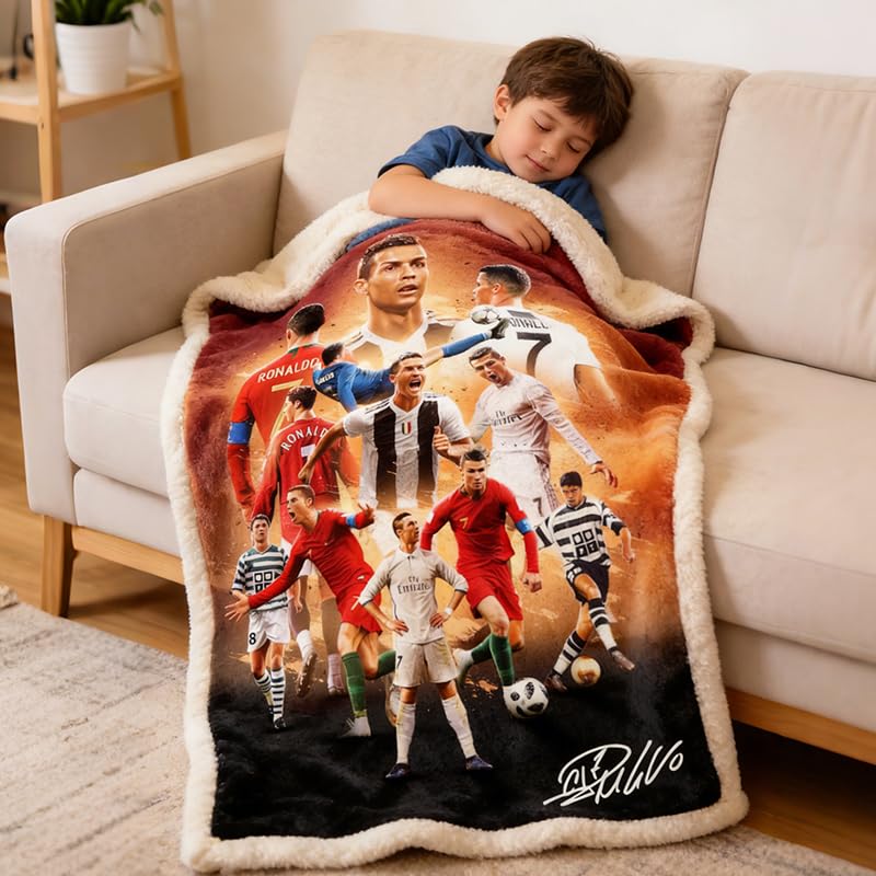 Cristiano Ronaldo Kids Blanket - Soccer Fan Throw for All Seasons, 150cm x 125cm Variation CR / 60L x 50W