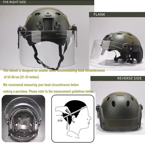 Tactical Airsoft PJ Type Fast Helmet with Face Shield Visor and Lower Guard Mesh Half Face Mask with Ear Cover (OD Green)