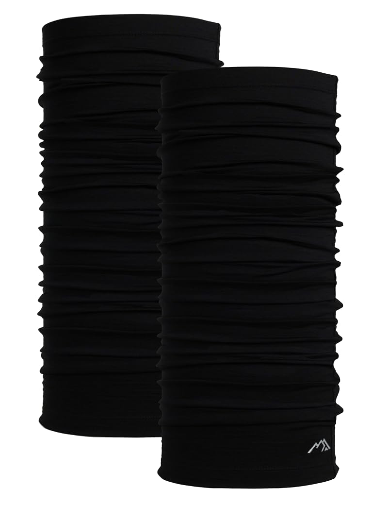 Merino 100% Wool Neck Gaiter Face Mask, 17.5µm, Unisex, 2 Pack - Black