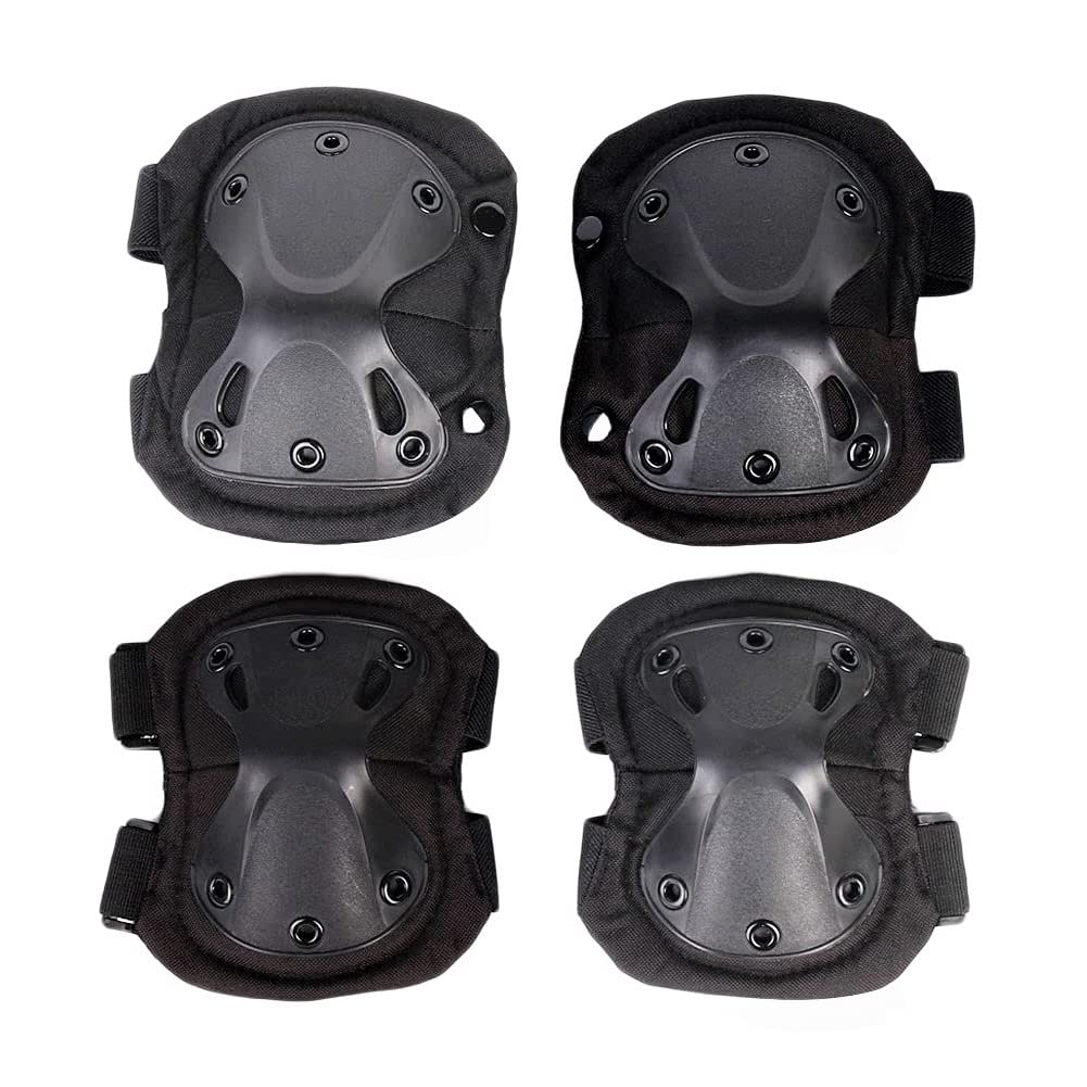 Bargain Crusader Military Tactical Knee Pad Elbow Pad Set Airsoft Knee Elbow Protective Pads Combat Paintball Skate Outdoor Sports Safety Guard Gear (X-Shape Black, M, 4pcs Set)