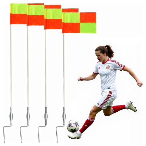 4 Pcs Soccer Corner Flags Set，67-Inch Portable Soccer Agility Poles and Football Field Corner Flags，Spring Mounted Spike Corner Flag Poles for Outdoor Grass Fields, Agility Training Soccer Equipment