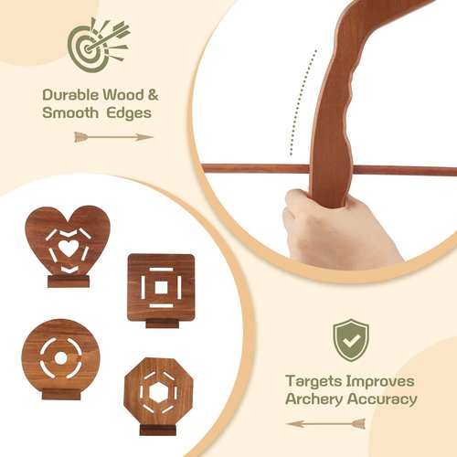 Ohanniewa Bow and Arrow for Kids Wooden Archery Toy for Aged 3+, Archery Set with 6 Arrows,Targets and Quiver, Indoor and Outdoor Toys for Children Boys & Girls