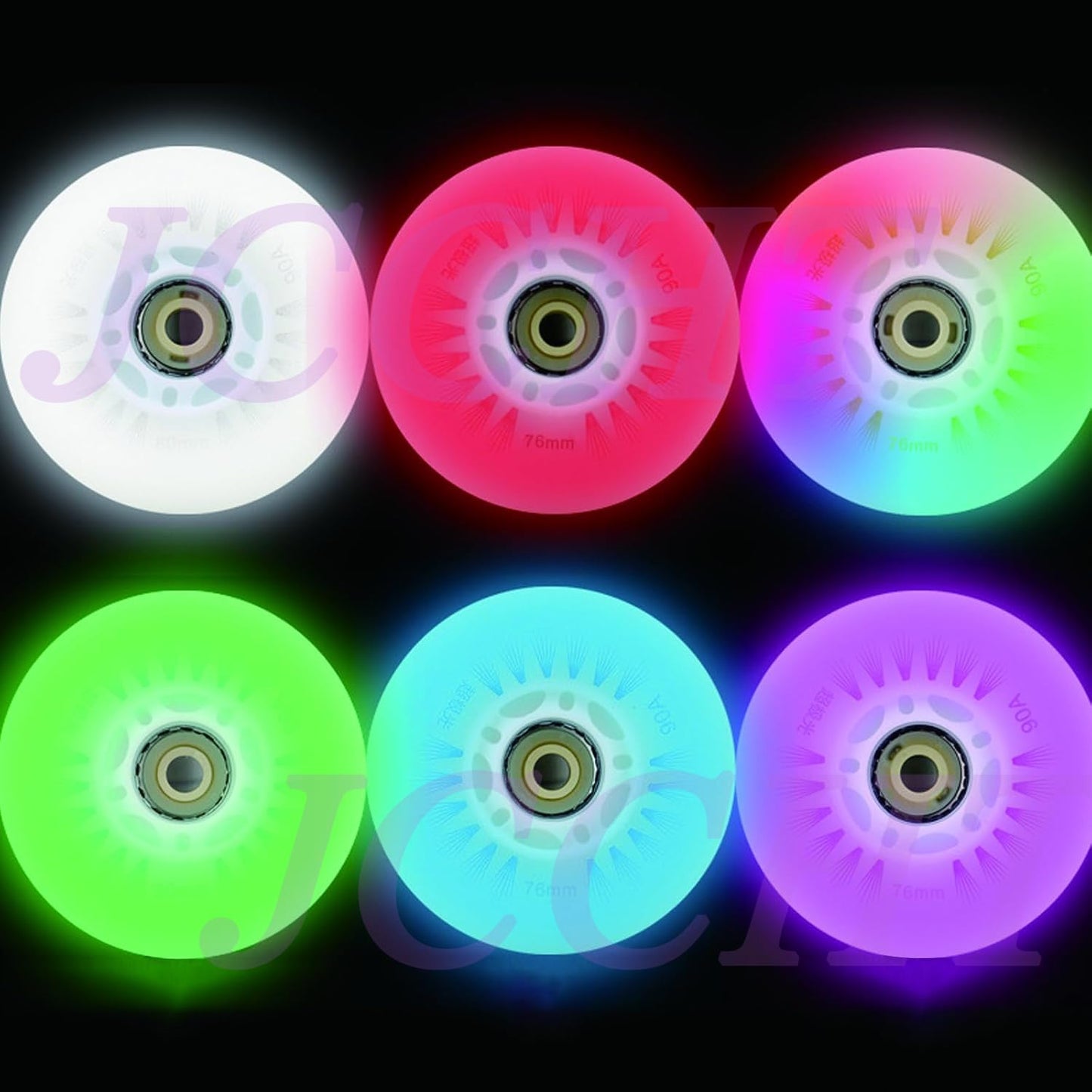 JCCHT Light up Inline Skate Wheels Luminescence Roller Skate Replacement PU Wheels 60mm~110mm with Bearings 90A 8-Pack,Purple,110MM