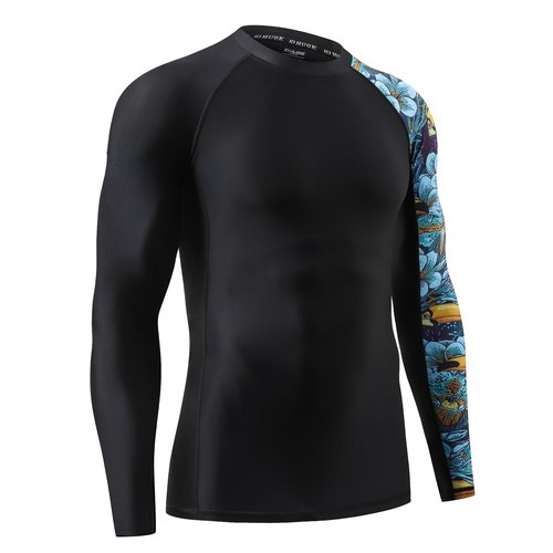 HUGE SPORTS Men's Splice UV Sun Protection UPF 50+ Skins Rash Guard Long Sleeves(HeyToucan, XL)