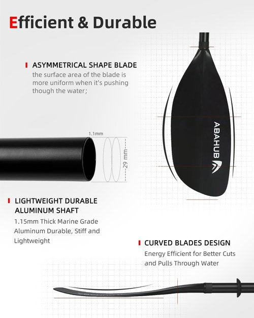 Abahub Adjustable Kayak Paddle 210-230 cm/82.6-90.5 Inches Floating Kayaking Oars Boating Oars Canoeing Oars Black