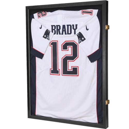 Jersey Wooden Frame Display Case -Shadow Box with 98% UV Protection Acrylic and Hanger for L or XL Baseball Basketball Football Hockey Sport Shirt and Uniform Gifts for Men (Black, 1 Pack)