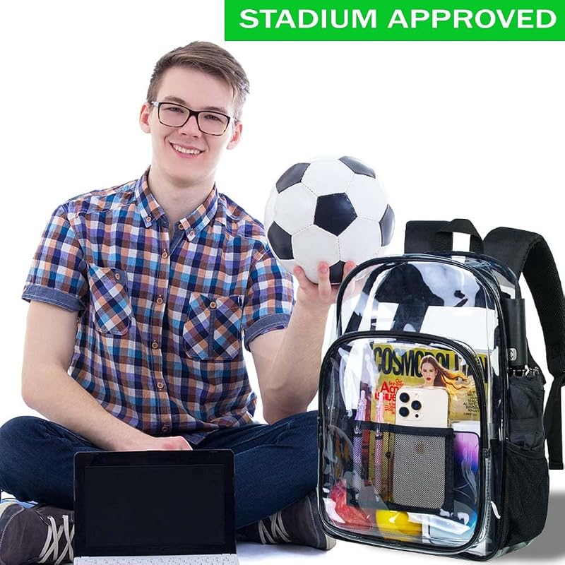 Clear Backpack 16x12x5 - Heavy Duty See-Through School/ Stadium Backpack - Black Variation Included