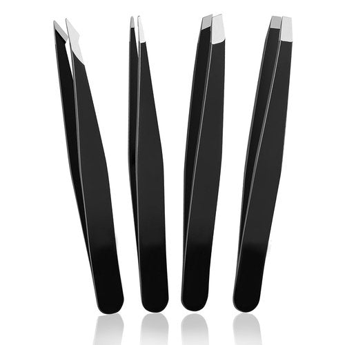 Tweezers for Women Facial Hair (4 Pack) Tweezer for Men Eyebrow, Professional Stainless Steel Tweezer Set Heavy Duty Stocking Stuffers Splinter and Ingrown Hair Removal
